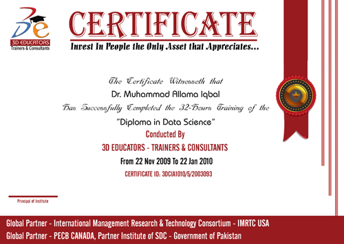 Data Science Training Sample Certificate