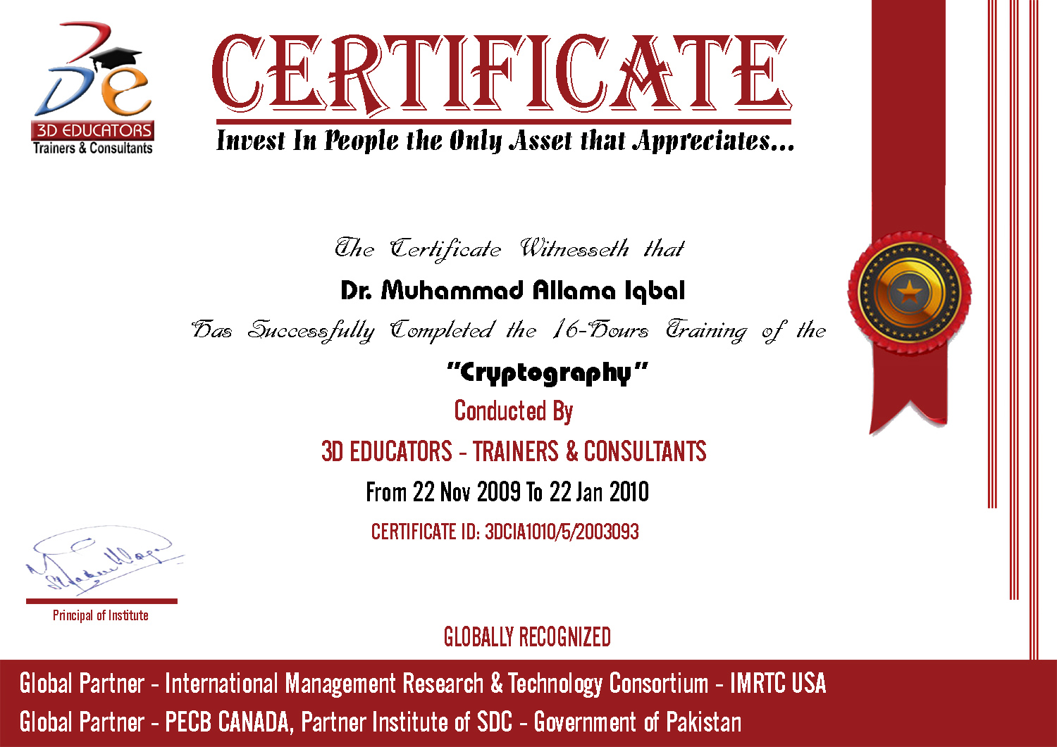 Cryptography Training Sample Certificate