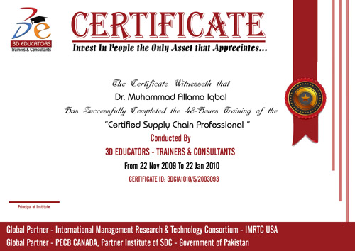CSCP Training Sample Certificate