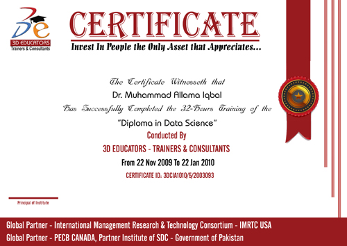 Data Science/Big Data Training Sample Certificate