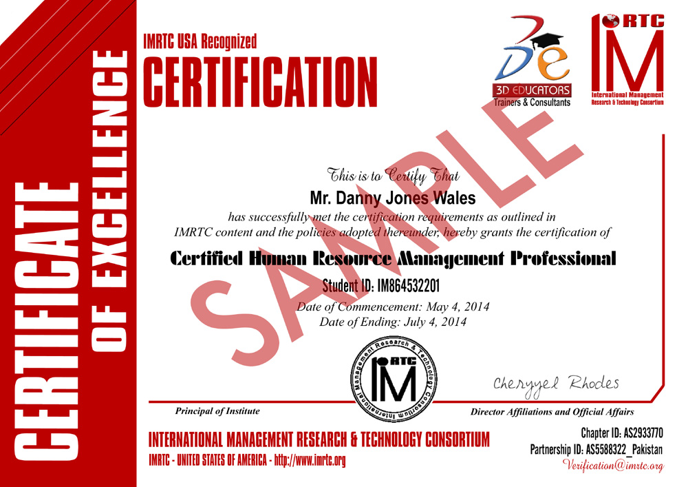 CHRMP Training Sample Certificate