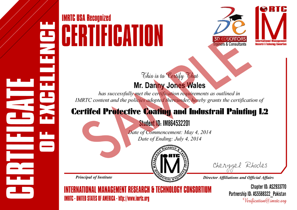 Protective Coatings Level 2 Training Sample Certificate