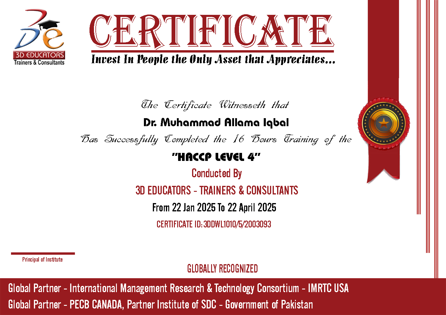 haccp training courses certification Sample Certificate